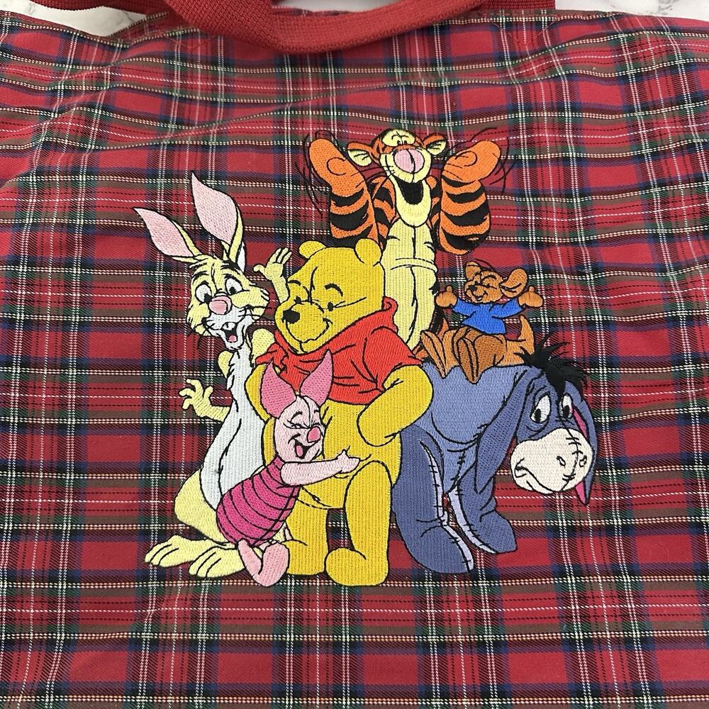 Disney Store Vintage 90s Winnie the Pooh Embroidered Tote Bag Purse Red Plaid - Picture 2 of 12